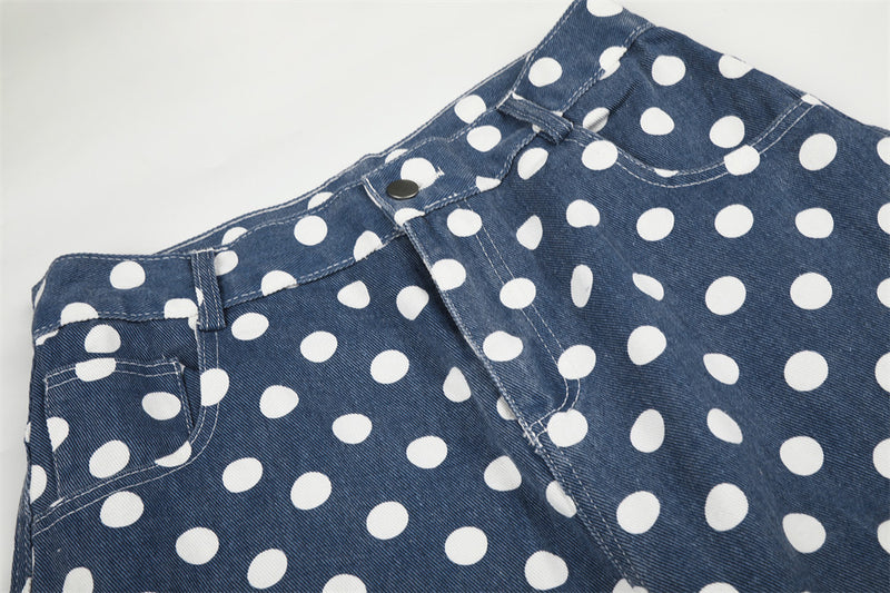 Polka Dot Wide-Leg Pants – Men's Curved Hem Baggy Trousers