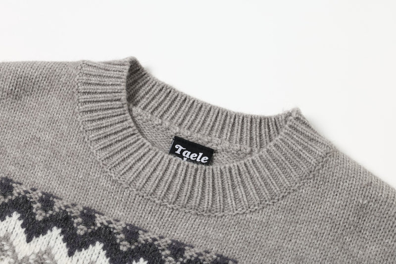 Fair Isle Jacquard Knitted Crew Neck Sweater – Vintage American Style