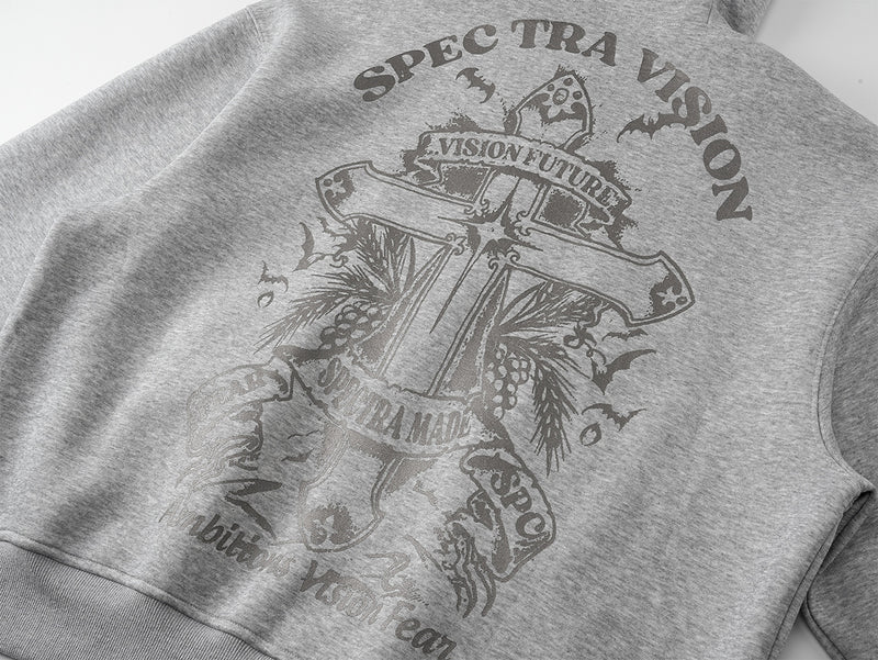 Zip-Hoodie mit Kapuze mit Teufelsohren – Gothic-Kreuz-Graphic-Sweatshirt im Streetwear-Stil