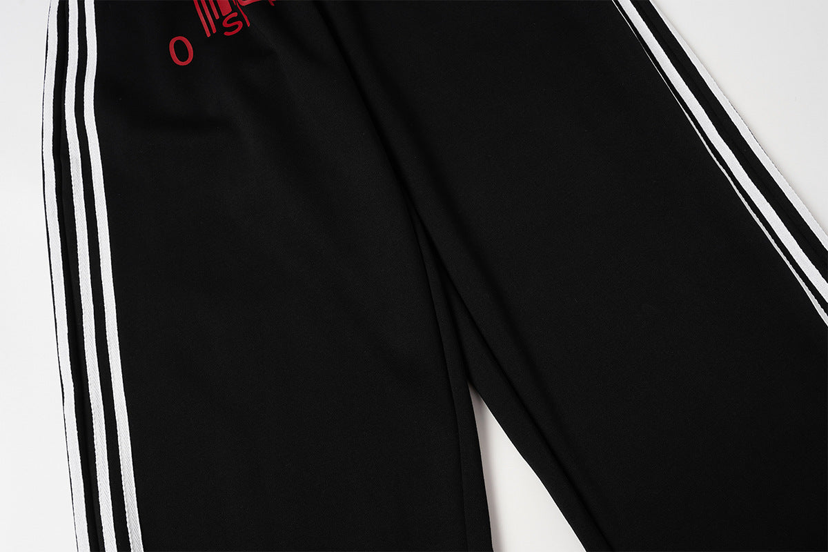 Wide-Leg Sweatpants with Barcode Cross Print & Double Waistband