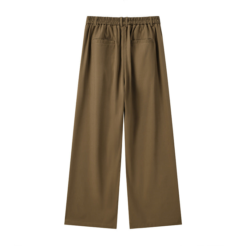 Wide Leg Dress Pants with Floral Embroidery Side Stripe