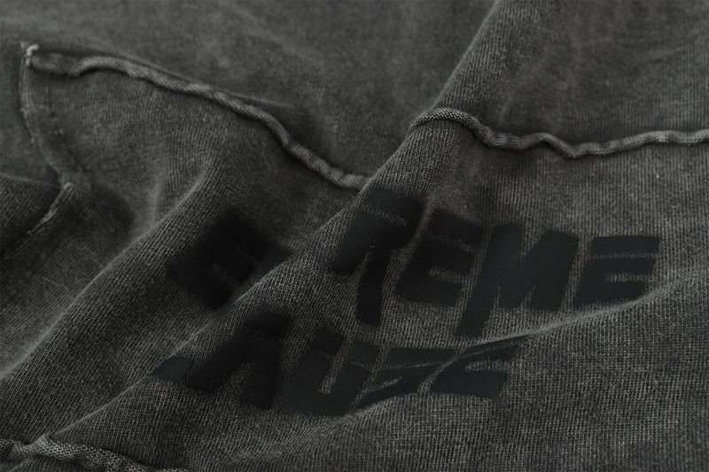 Pull homme gris à col rond – Délavé à l’acide, déstructuré, manches longues à bords bruts