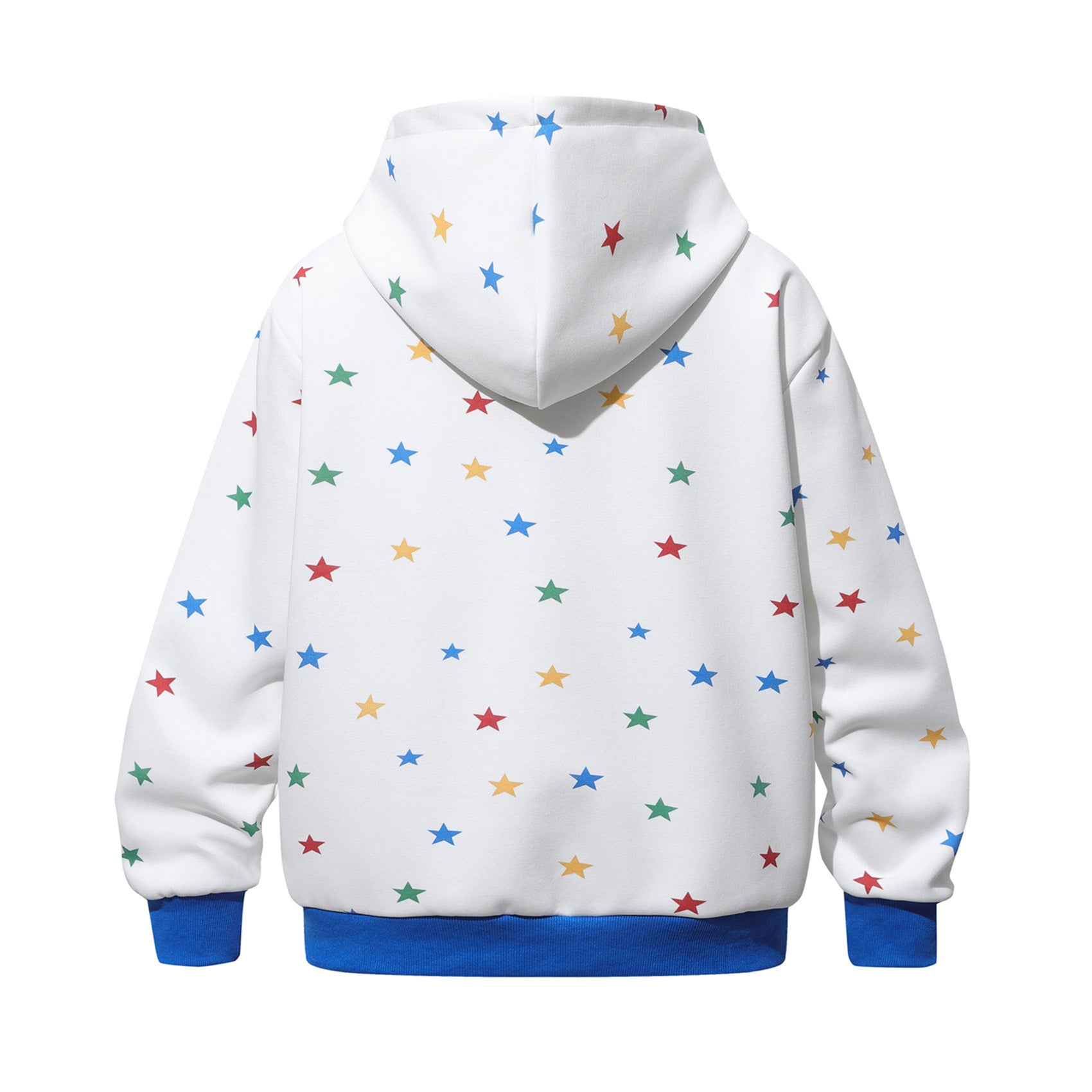 Hoodie mit Allover-Regenbogen-Sternenprint, Reißverschluss und kontrastierenden blauen Details