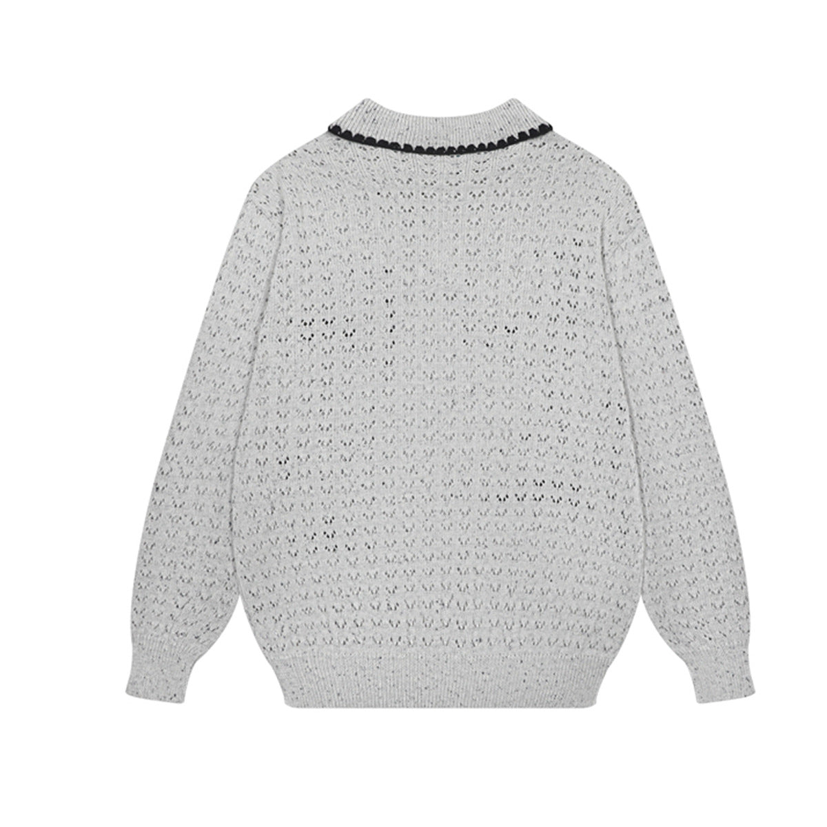 Cat Jacquard Polo Collar Openwork Knit Sweater – Unisex Korean Style