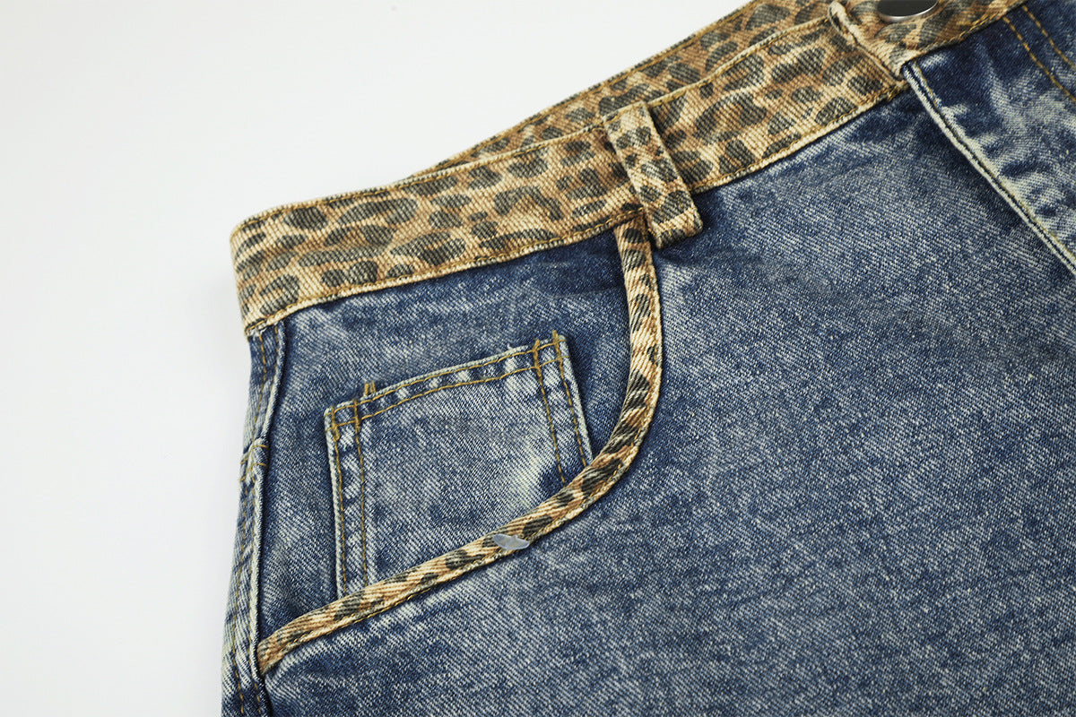 Vaqueros baggy de pierna ancha con cinturilla de leopardo – Corte recto tipo barril