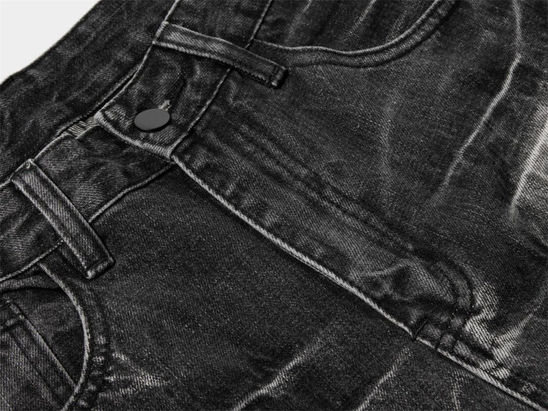 Baggy Dark Wash Jeans – Men's Wide Leg Vintage Punk Distressed Faded Denim