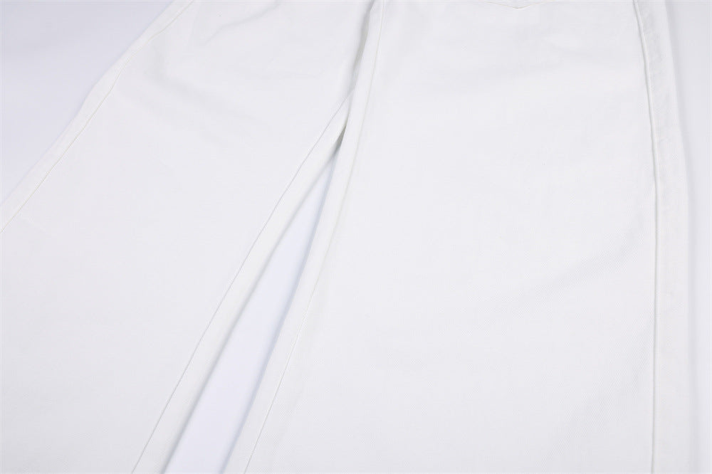 Baggy Barrel-Leg Jeans – White Wide-Leg Denim with Embroidered Pockets