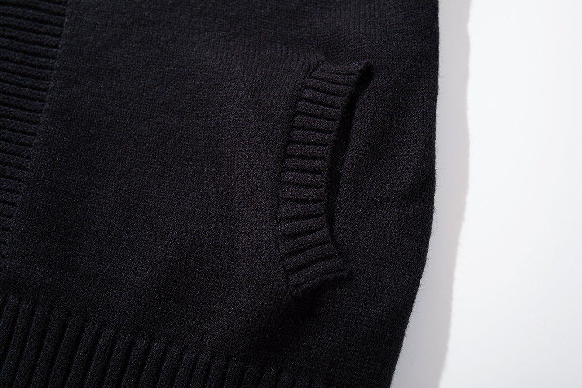 Zip Up Hoodie Black Knit Oversized Full-Zip Sweater Hoodie