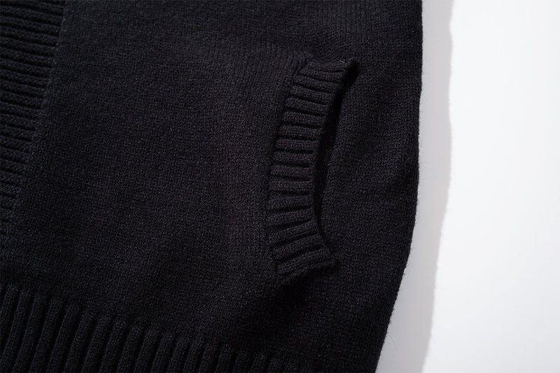 Zip Up Hoodie Black Knit Oversized Full-Zip Sweater Hoodie