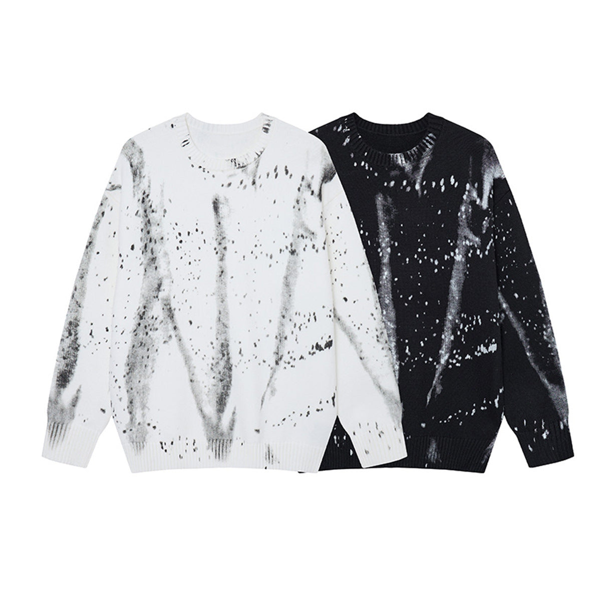 Pull en maille col rond éclaboussures d’encre – Motif peinture déstructuré