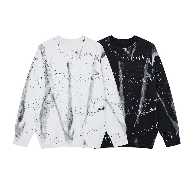 Pull en maille col rond éclaboussures d’encre – Motif peinture déstructuré
