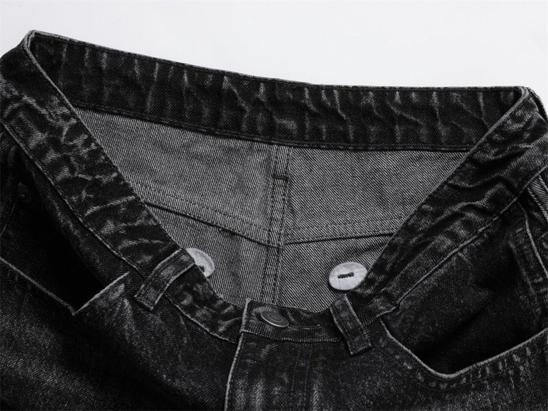 Wide Leg Dad Jeans – Washed Black Denim with Side Stripe Detail