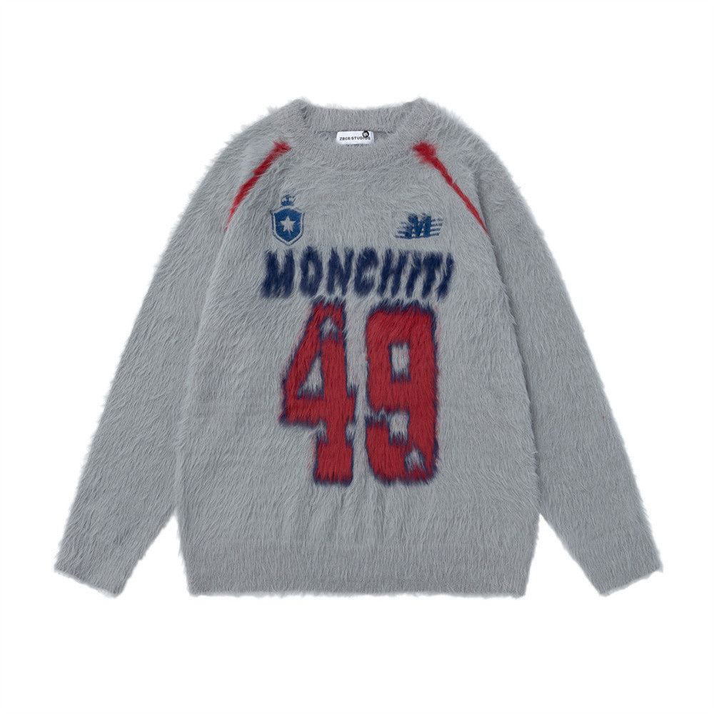 Monchiti 49 Fuzzy Knit Crewneck Sweater – Oversized Streetwear Pullover