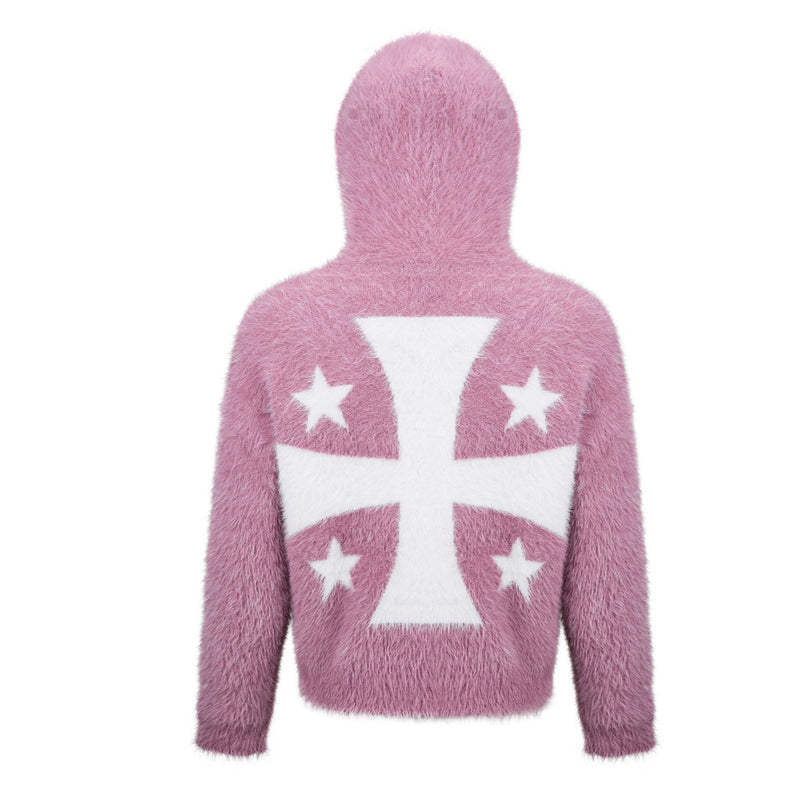 Sweat à capuche zippé en maille duveteuse – Motifs licorne et étoiles