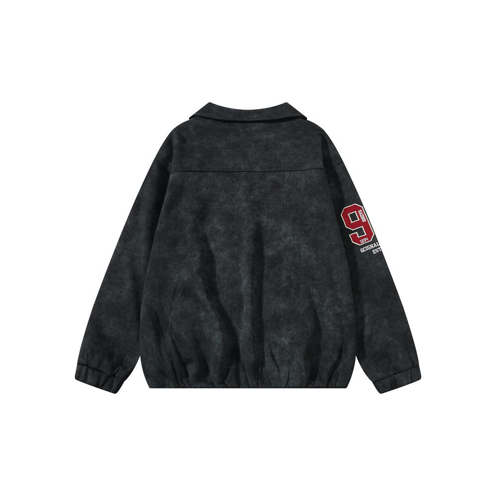Jersey de cuello en V para hombre, oversized, con bordado universitario