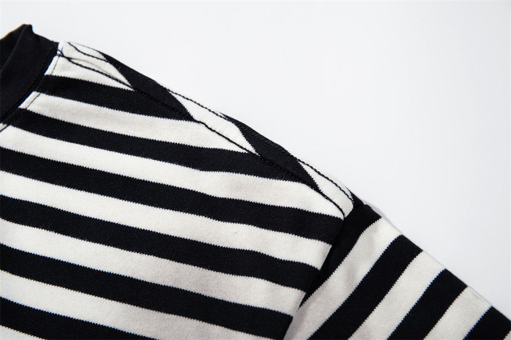Striped Long-Sleeve Tee with Punk Graphic Print – Relaxed Fit