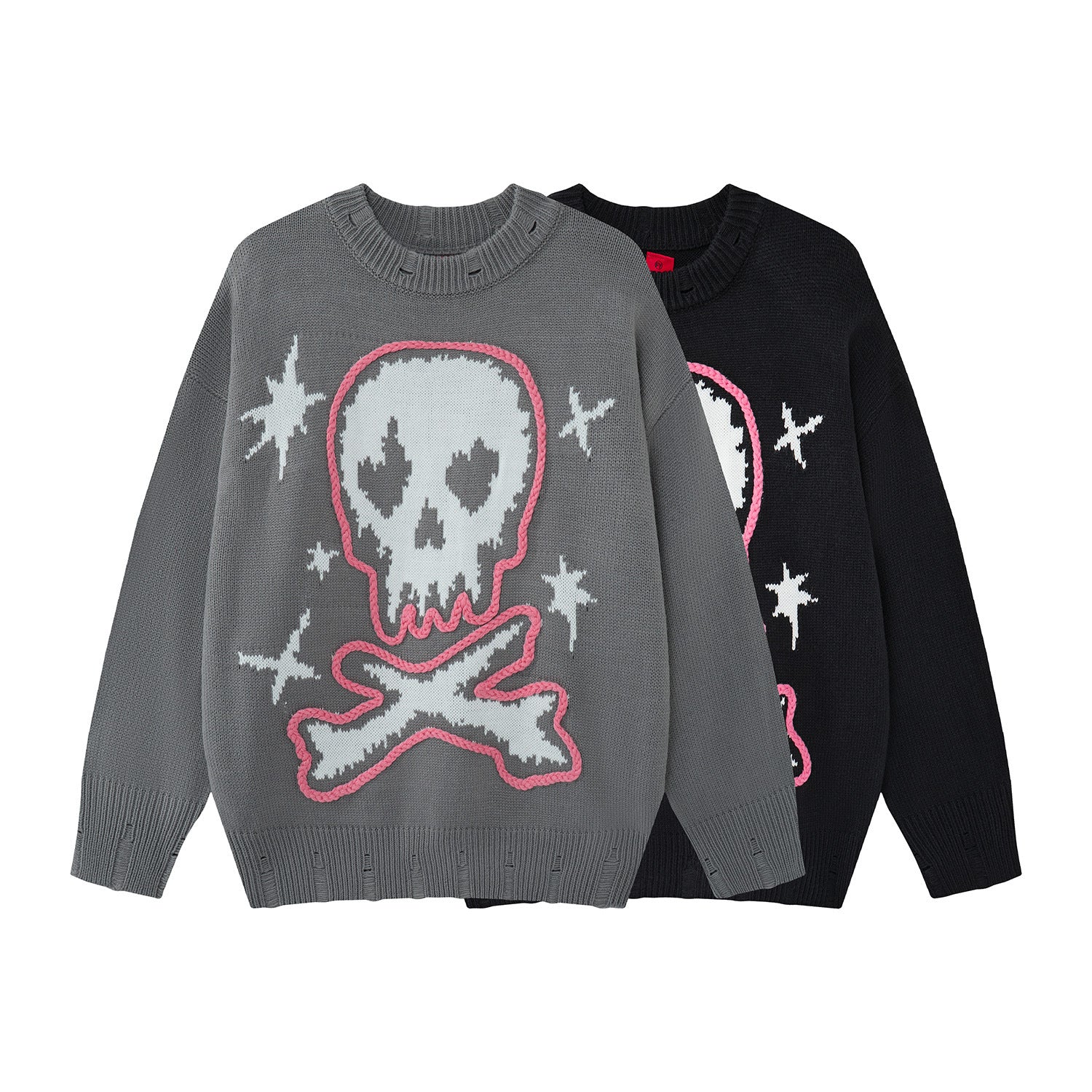 Pull en maille tête de mort & fémurs – Col rond streetwear punk