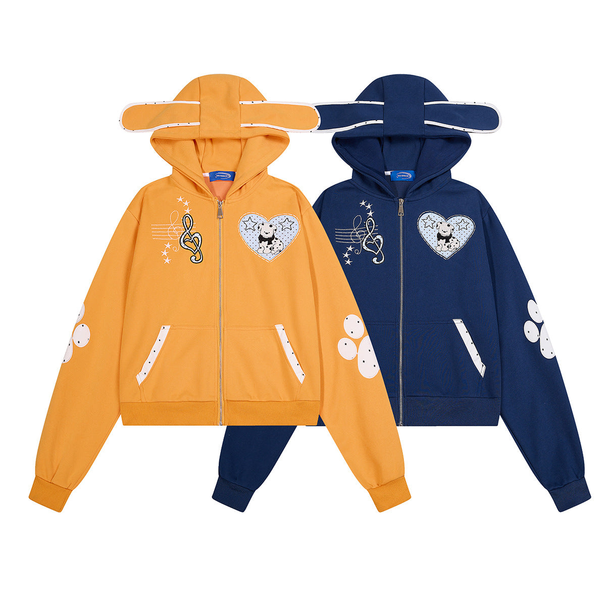 Sweat à capuche graphique bleu marine – Sweat cropped zippé avec écusson chien cartoon
