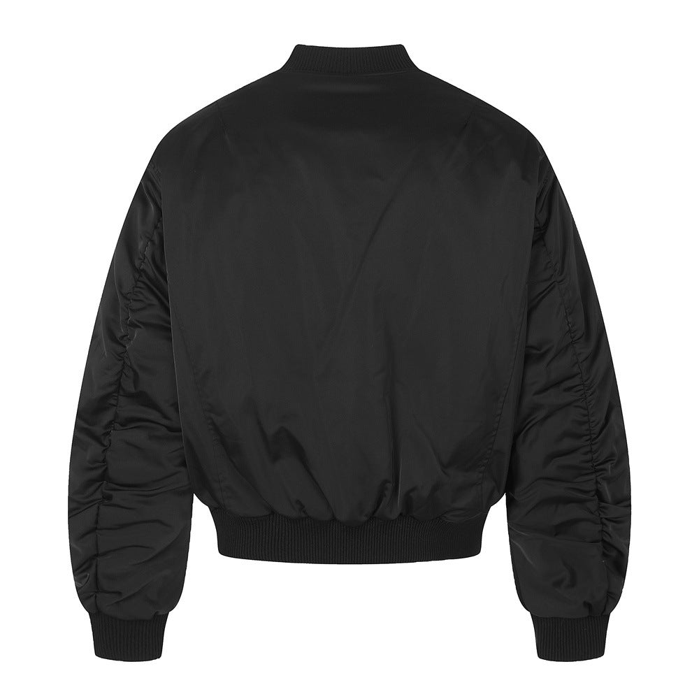 Bomber Jacket Men Oversized Buckle Strap Stand Collar Padded Outerwear