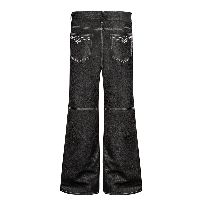 Jean bootcut noir baggy pour homme – Braguette boutonnée, surpiqûres contrastantes et détails déstructurés