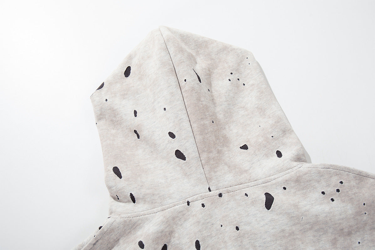 Gray Zip Up Hoodie – Washed Distressed Graffiti Graphic Zip-Front Streetwear
