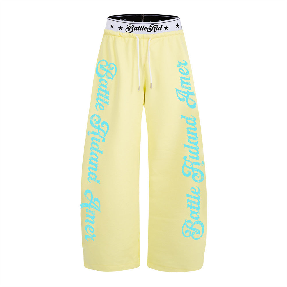 BattleKid Letter Print Wide Leg Sweatpants – Elastic Waist Streetwear Joggers