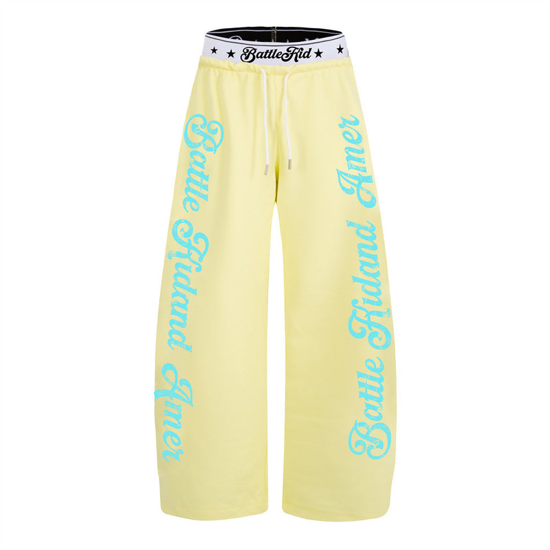 BattleKid Letter Print Wide Leg Sweatpants – Elastic Waist Streetwear Joggers
