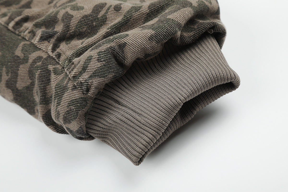 Camouflage Star-Print Padded Bomber Jacket with Faux Fur Hood