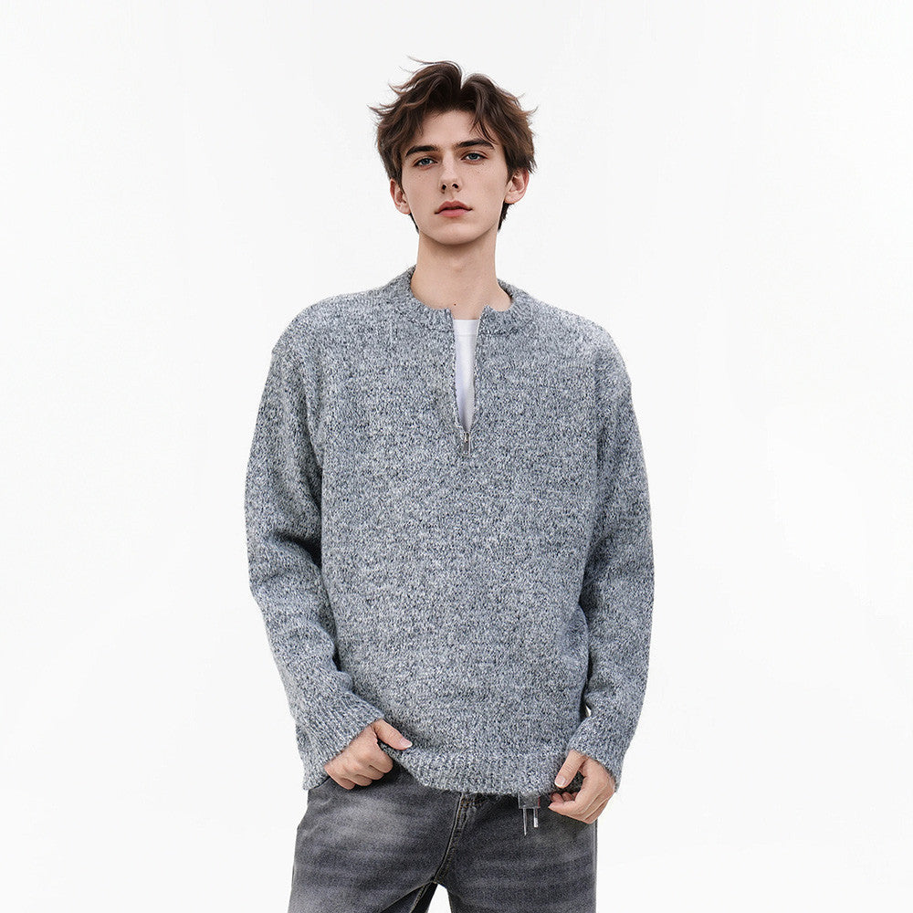 Pull homme demi-zip – Maille chinée et coupe décontractée