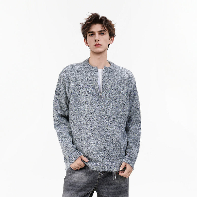 Pull homme demi-zip – Maille chinée et coupe décontractée