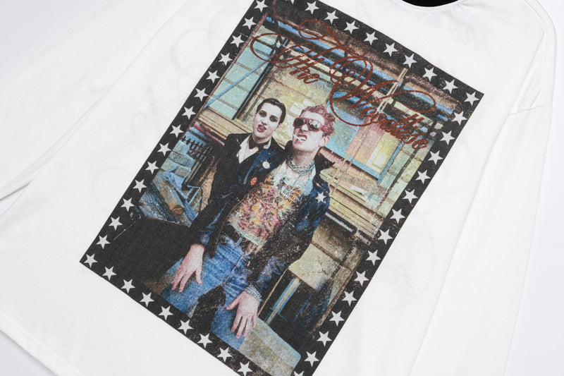 T-shirt graphique à manches longues et col rond – Photo imprimée d’un groupe rétro