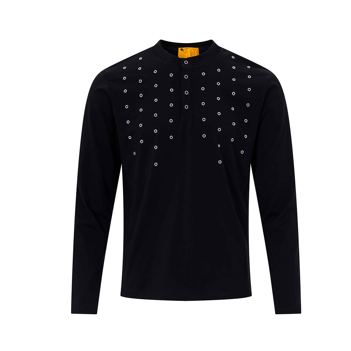 T-shirt Henley homme à manches longues avec détails à œillets – Coupe slim, style américain rétro