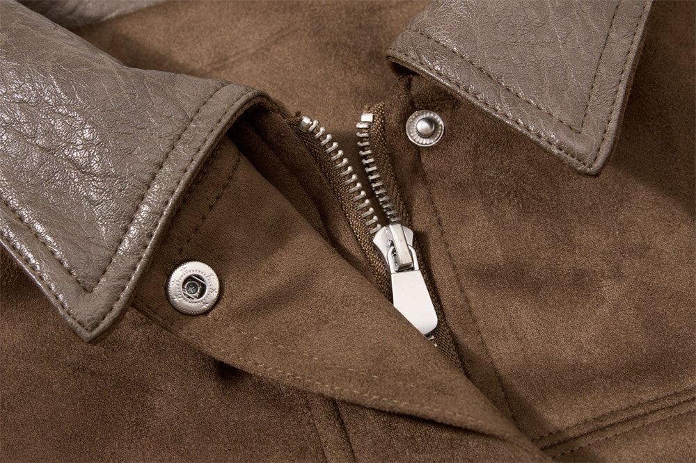 Blouson bomber rétro oversize – Homme, veste courte en similicuir à col revers workwear