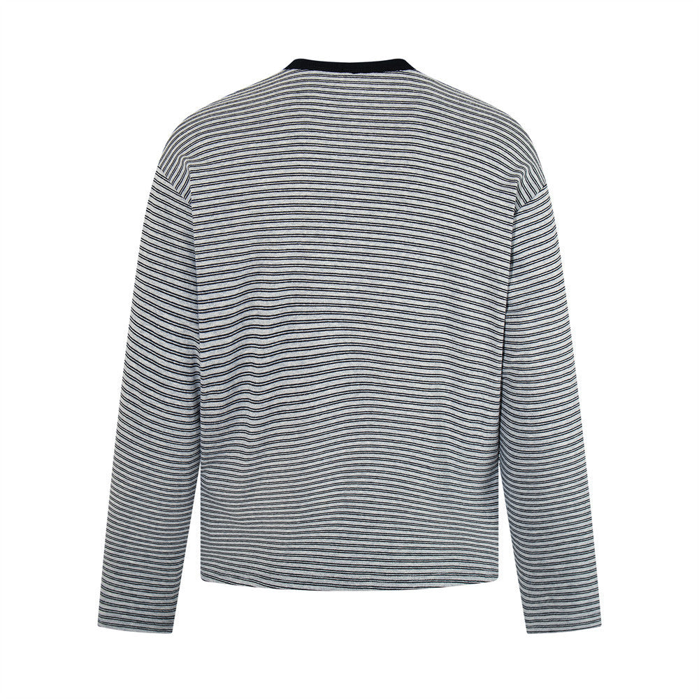 Men's Striped Henley Long-Sleeve Shirt – Relaxed Fit Button-Placket Top