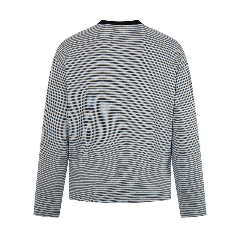 Men's Striped Henley Long-Sleeve Shirt – Relaxed Fit Button-Placket Top