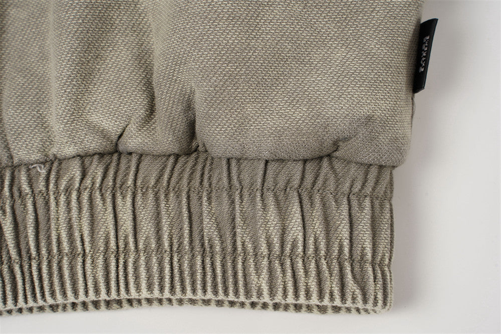 Veste à capuche zippée en patchwork délavé à l'acide – Bomber oversize bicolore à coutures effilochées