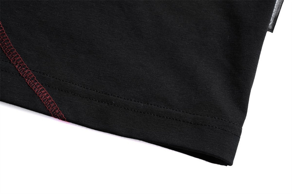 Oversized Irregular Stitch Contrast Snap-Shoulder T-Shirt