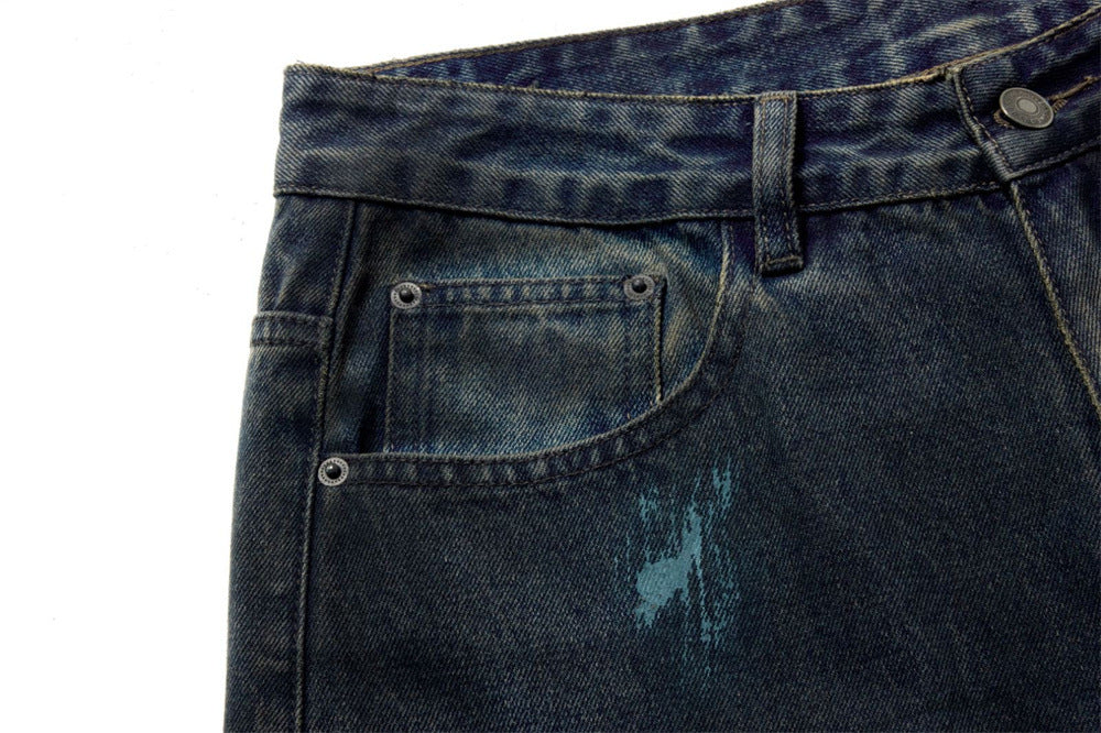 Baggy Paint Splatter Jeans Men – Wide Leg Grunge Denim Straight Pants
