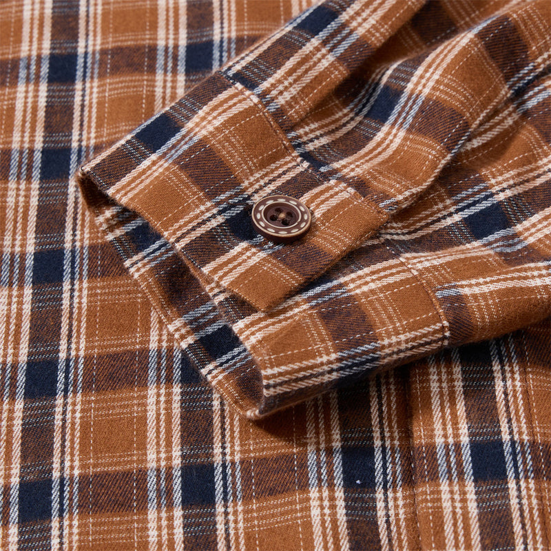 Camisa de franela de cuadros de manga larga – Camisa abotonada de corte relajado para hombre en cuadros marrones