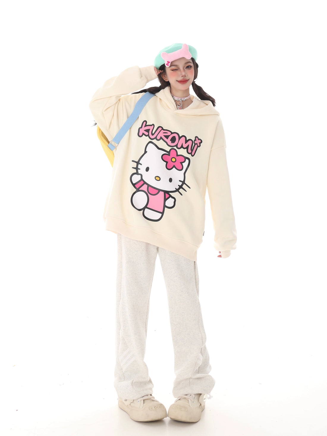 Kawaii Hello Kitty Oversized Hoodie – Cute Pastel Anime Pullover for Casual Wear