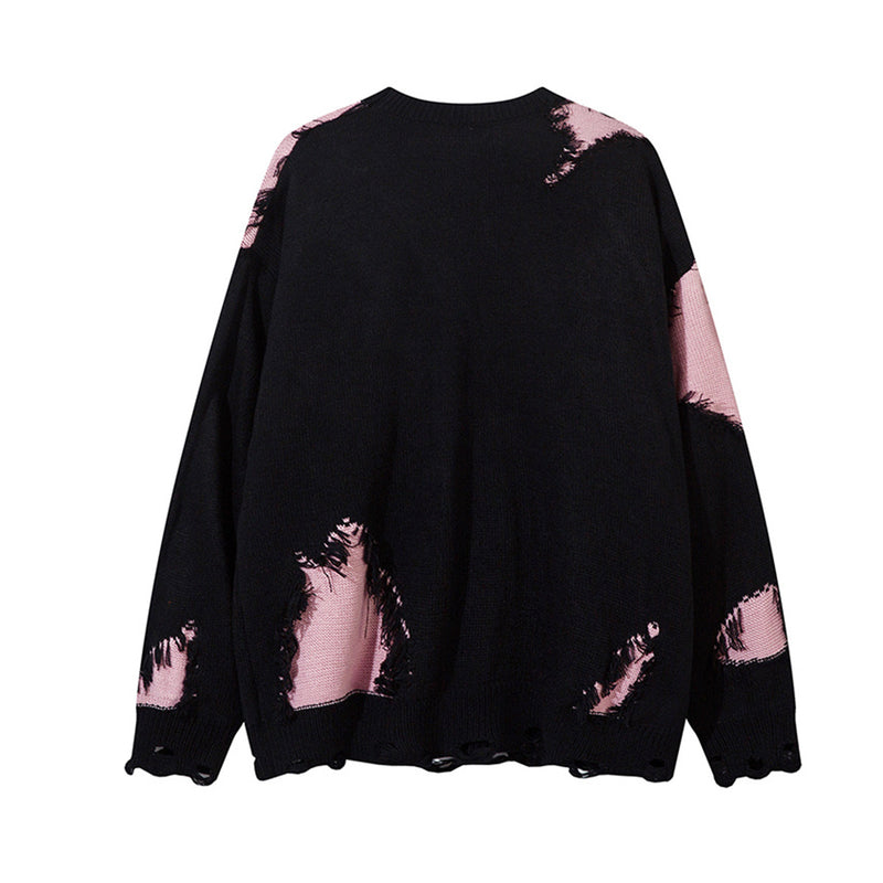 Pull en maille color block effet usé – Pull oversize à franges, style high-street