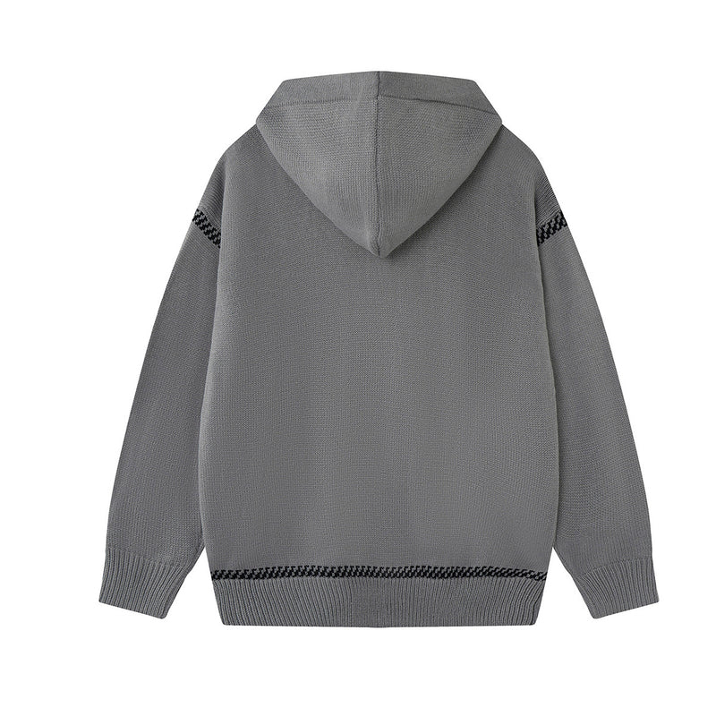 Pull à capuche oversize en maille jacquard avec grand motif graphique sur le devant