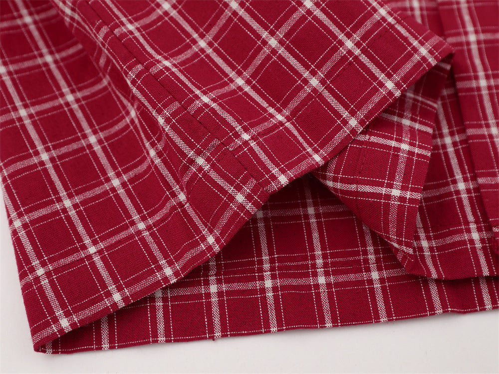 Mens Red Button Up Shirt Plaid Star Patch Long Sleeve Oversized Flannel