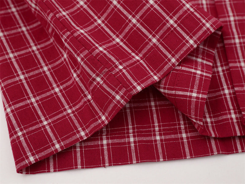 Mens Red Button Up Shirt Plaid Star Patch Long Sleeve Oversized Flannel