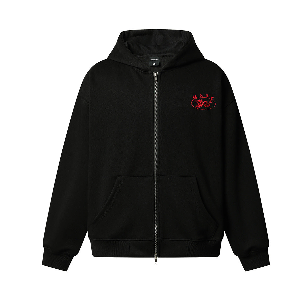 Zip-Hoodie mit Drachenemblem – Oversized Streetwear in Camo & Schwarz