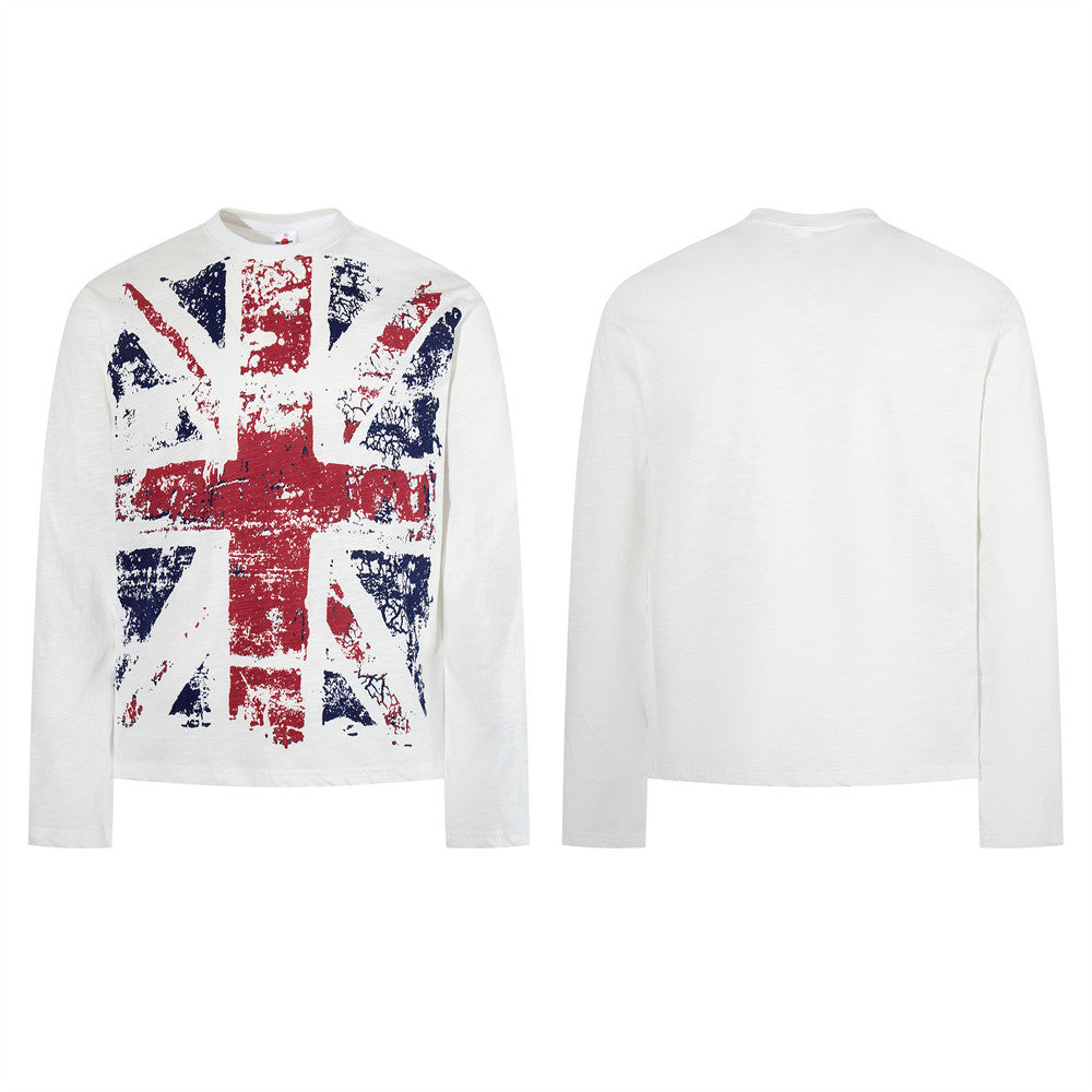 Long Sleeve T-Shirt Men's Union Jack Distressed Graphic Print – White