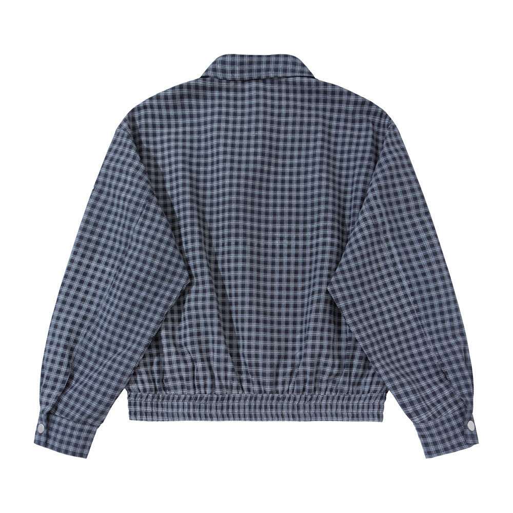 Plaid Zip-Up Harrington Jacket – Relaxed Fit Navy Check