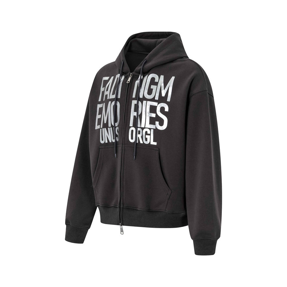 Sweat à capuche zippé Fading Memories à imprimé lettering – Sweatshirt streetwear hip-hop