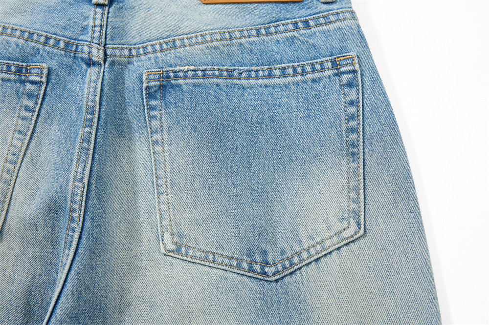 Wide Leg Baggy Jeans – Men's Vintage Washed Light Blue Straight Fit Denim