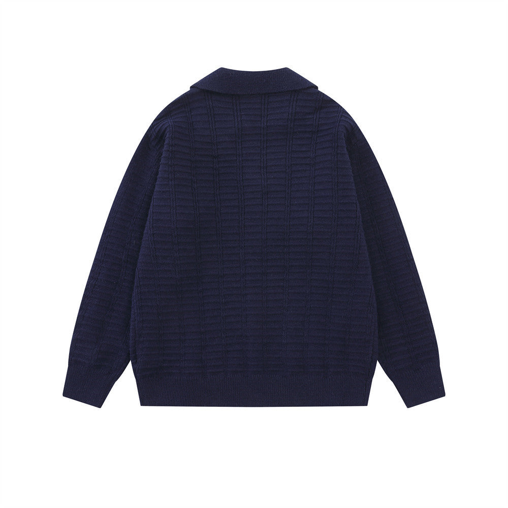Polo-pull homme en maille texturée – Pull col boutonné à manches longues